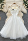 Women's Summer Square Neck Strap Mesh Patchwork Puffy Long Dress