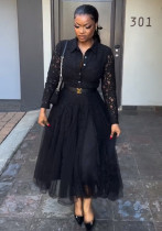 Elegant Women's Lace Patchwork Mesh Irregular Midi Dress Elegant Women's Lace Patchwork Mesh Irregular Midi Dress