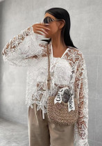 Spring Summer Fashion Elegant Luxury Lace Flower Hollow Embroidery Strapless Cardigan