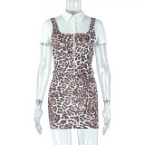 Trendy Leopard Patchwork Top Skirt Set Two piece Fashion Women's Clothing