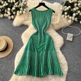 Women's Summer Square Neck Sleeveless Striped Slim Knitting Dress