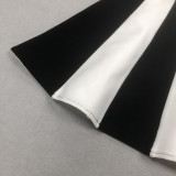 Women Strapless Sleeveless Jacquard Black and White Patchwork Dress