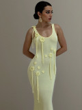 Flower Strap Sleeveless Sexy Slim Low Back Knitting Beach Long Dress
