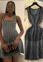 Women's Summer Square Neck Sleeveless Striped Slim Knitting Dress Women's Summer Square Neck Sleeveless Striped Slim Knitting Dress