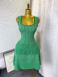 Women's Summer Square Neck Sleeveless Striped Slim Knitting Dress