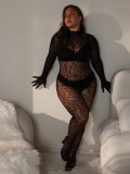 Plus Size Women's Sexy Leopard See Through Jumpsuit Lingerie