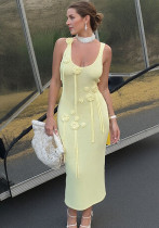 Flower Strap Sleeveless Sexy Slim Low Back Knitting Beach Long Dress Flower Strap Sleeveless Sexy Slim Low Back Knitting Beach Long Dress