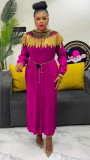 Luxury Sequin Cape Patch Slim Waist Pleated Loose Long Dress