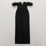 Women jacquard backless wrapped chest v-neck Beaded Maxi dress
