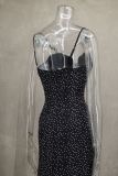 Spring Summer Style Contrast Slim Waist Polka Dot Print Dress