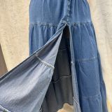 Women's Summer Sexy Fashion V neck Strap Low Back Lace Up Denim Long Dress