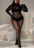 Plus Size Women's Sexy Leopard See Through Jumpsuit Lingerie