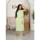 Fashionable Casual Solid Color Slit Dress with Pockets