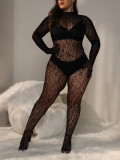 Plus Size Women's Sexy Leopard See Through Jumpsuit Lingerie