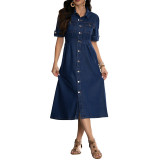 Women Denim Turndown Collar short-sleeved dress