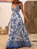 Women Elegant V Neck Cross Print Dress