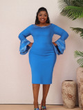 Plus Size Women Elegant Beaded Stretchy Bodycon Slit Dress
