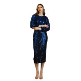 Women long-sleeved round neck sequins Formal Party Maxi evening dress