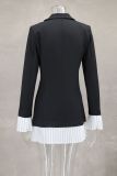 Women Spring and Summer Black and White Contrast Pleated Ruffle Blazer Dress