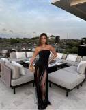 Spring Summer Style Tassel Trimmed Sexy Slimming Zipper Strapless Dress