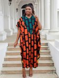 Plus Size Women Sexy Casual Patchwork Contrast Print Slit Dress