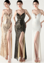 Women sequined sexy V-neck spaghetti strap cross Lace-Up fishtail skirt red carpet Formal Party evening dress Women sequined sexy V-neck spaghetti strap cross Lace-Up fishtail skirt red carpet Formal Party evening dress
