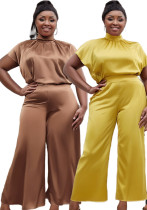 Plus Size Women Flying Sleeve Top and Wide Leg Pants Two Piece Set