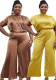 Plus Size Women Flying Sleeve Top and Wide Leg Pants Two Piece Set