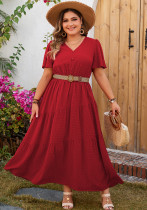 Plus Size Women solid short-sleeved v-neck dress