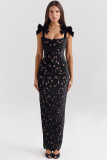 Women Spring and Summer Bow Embroidered Hollow Bodycon Dress