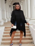 Plus Size Women Solid Long Sleeve Tassel Dress