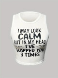 Women Summer Sexy Letter Printed U-neck Top