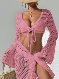 Women Summer Beach Holidays Lace-Up Long Sleeve Top