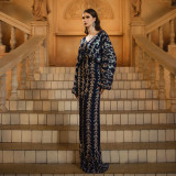 Women long-sleeved v-neck Bodycon sequins Formal Party Fishtail Evening Dress