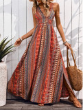 Women Summer Holidays V Neck Print Sleeveless Dress