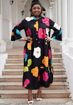 Women Casual Print Patchwork Multi-Color Long Sleeve Dress
