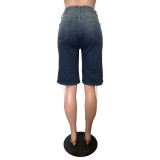 Women Retro Lace-Up Street Stretchy Washed Denim Shorts