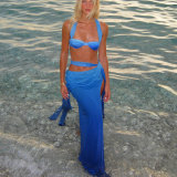 Women Gradient Blue Sexy Bikini Swimsuit Three-Piece