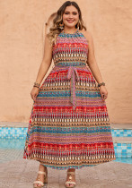 Plus Size Women printed spring and summer Halter Neck sleeveless dress