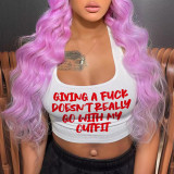 Women Summer Sexy Letter Printed U-neck Top