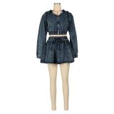Women Denim Jacket and Skirt Two Piece Set