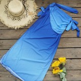 Women Gradient Blue Sexy Bikini Swimsuit Three-Piece