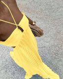 Women Summer Solid Strapless Pleated Sleeveless Strap Dress