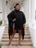 Plus Size Women Solid Long Sleeve Tassel Dress