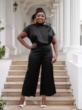 Plus Size Women Flying Sleeve Top and Wide Leg Pants Two Piece Set