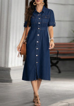Women Denim Turndown Collar short-sleeved dress Women Denim Turndown Collar short-sleeved dress