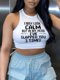 Women Summer Sexy Letter Printed U-neck Top