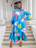 Women Casual Print Patchwork Multi-Color Long Sleeve Dress