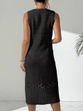 Women Sexy Hollow Embroidered Flower Patchwork Beach Bikini Cover-up Dress