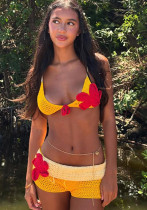 Women summer sexy bikini suspenders knitting color matching Crop Top and shorts Two Piece Set Women summer sexy bikini suspenders knitting color matching Crop Top and shorts Two Piece Set